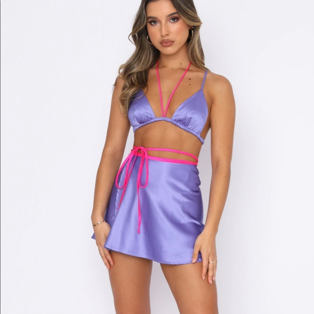 White Fox Boutique purple satin set, tags still on